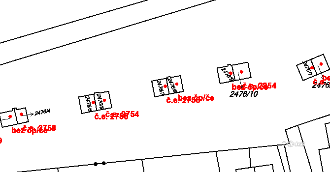Doubravka 2756, Plzeň na parcele st. 2476/7 v KÚ Doubravka, Katastrální mapa