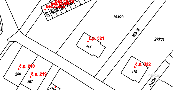 Dukovany 321 na parcele st. 472 v KÚ Dukovany, Katastrální mapa