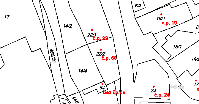 Břehoryje 60, Drahobuz na parcele st. 22/2 v KÚ Břehoryje, Katastrální mapa