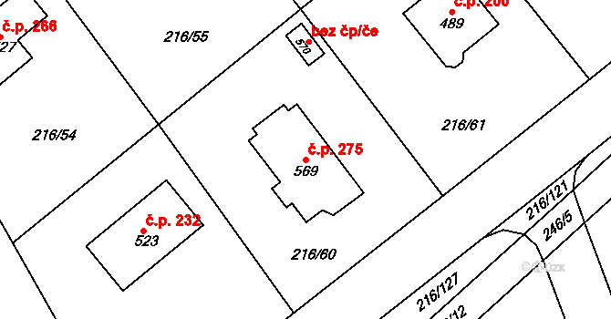 Řitka 275 na parcele st. 569 v KÚ Řitka, Katastrální mapa