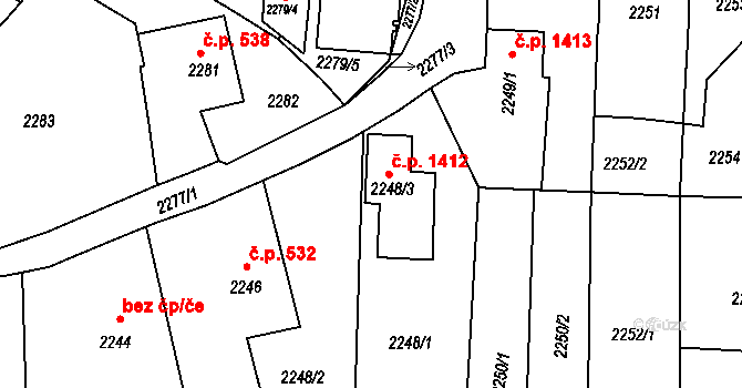 Třešť 1412 na parcele st. 2248/3 v KÚ Třešť, Katastrální mapa