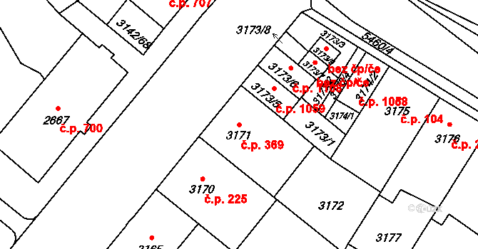 Lobzy 369, Plzeň na parcele st. 3171 v KÚ Plzeň, Katastrální mapa