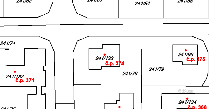 Litvínovice 374 na parcele st. 241/133 v KÚ Litvínovice, Katastrální mapa