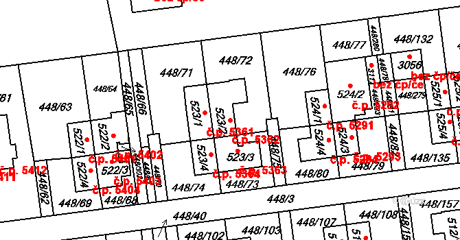 Otrokovice 5362 na parcele st. 523/2 v KÚ Otrokovice, Katastrální mapa