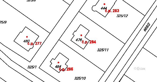 Dukovany 284 na parcele st. 476 v KÚ Dukovany, Katastrální mapa