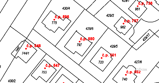 Náměšť na Hané 550 na parcele st. 797 v KÚ Náměšť na Hané, Katastrální mapa