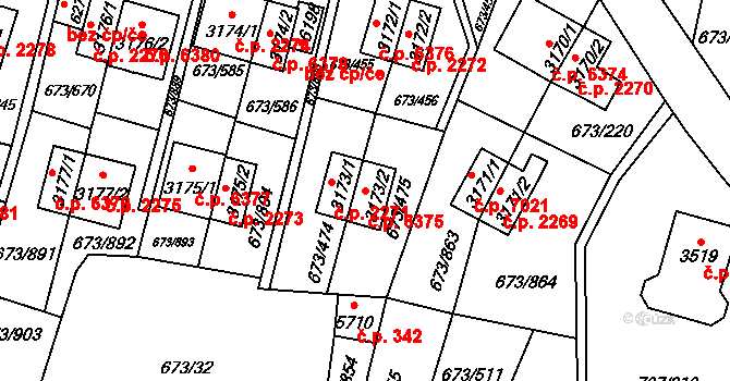 Zlín 6375 na parcele st. 3173/2 v KÚ Zlín, Katastrální mapa