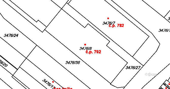 Vyškov-Předměstí 792, Vyškov na parcele st. 3476/8 v KÚ Vyškov, Katastrální mapa