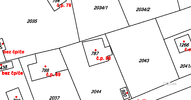 Vysoká Lhota 88, Čerčany na parcele st. 787 v KÚ Čerčany, Katastrální mapa