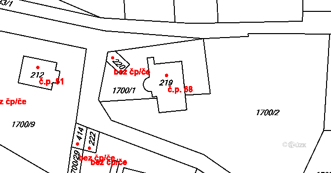 Hvězdonice 68 na parcele st. 219 v KÚ Hvězdonice, Katastrální mapa
