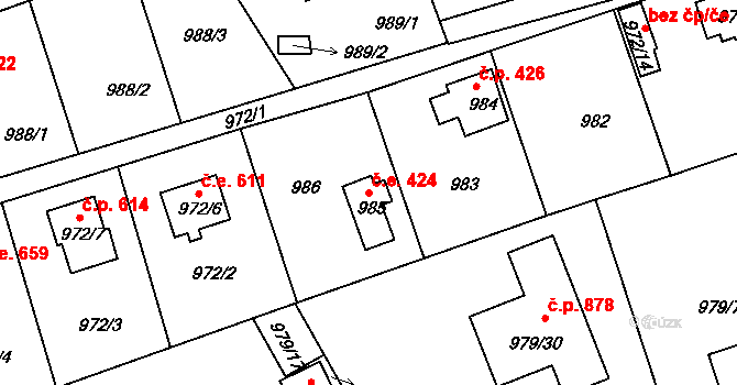 Planá nad Lužnicí 424 na parcele st. 985 v KÚ Planá nad Lužnicí, Katastrální mapa