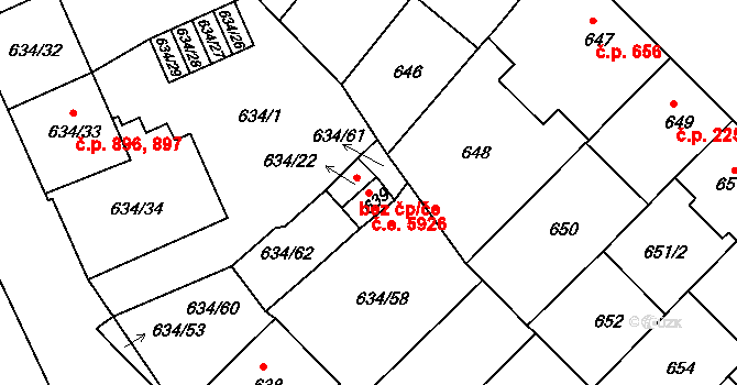 Klíše 5926, Ústí nad Labem na parcele st. 639 v KÚ Klíše, Katastrální mapa