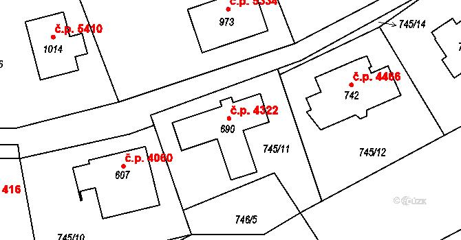 Kokonín 4322, Jablonec nad Nisou na parcele st. 690 v KÚ Kokonín, Katastrální mapa