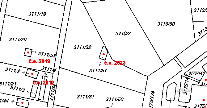 Louny 2023 na parcele st. 3111/51 v KÚ Louny, Katastrální mapa