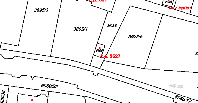 Žatec 2627 na parcele st. 6105 v KÚ Žatec, Katastrální mapa