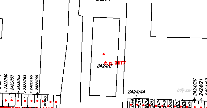 Martinov 3177, Ostrava na parcele st. 2424/2 v KÚ Martinov ve Slezsku, Katastrální mapa