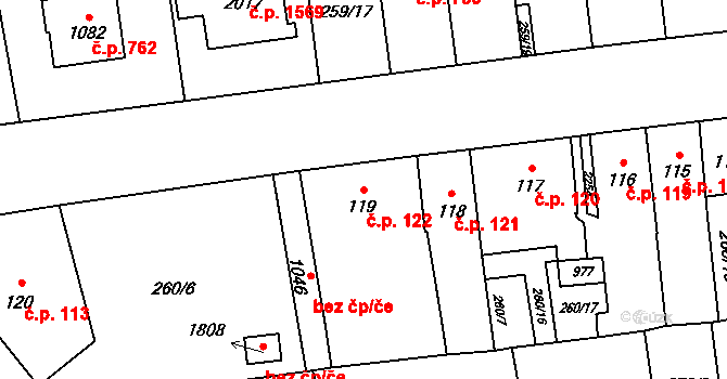 Hrabůvka 122, Ostrava na parcele st. 119 v KÚ Hrabůvka, Katastrální mapa