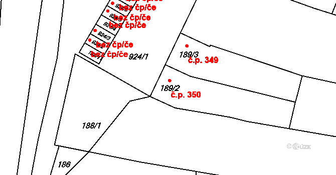 Opatovice 350 na parcele st. 189/2 v KÚ Opatovice u Rajhradu, Katastrální mapa