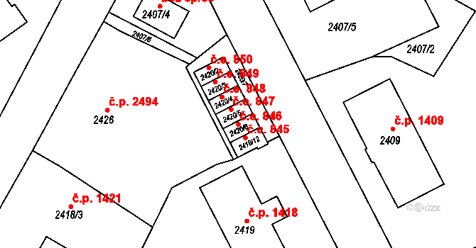 Znojmo 846 na parcele st. 2420/6 v KÚ Znojmo-město, Katastrální mapa