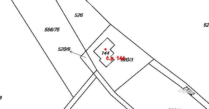 Fryšava pod Žákovou horou 144 na parcele st. 144 v KÚ Fryšava pod Žákovou horou, Katastrální mapa