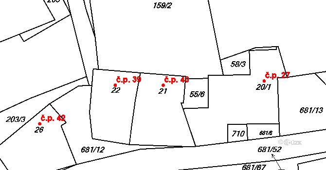Ubušín 40, Jimramov na parcele st. 21 v KÚ Ubušín, Katastrální mapa
