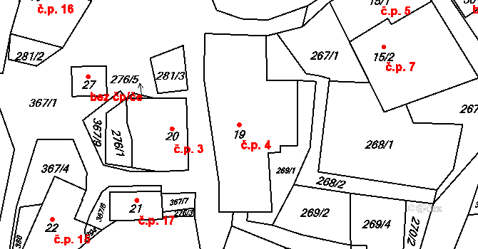 Chlum 4, Chlum-Korouhvice na parcele st. 19 v KÚ Chlum, Katastrální mapa