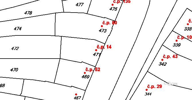Milešovice 14 na parcele st. 471 v KÚ Milešovice, Katastrální mapa