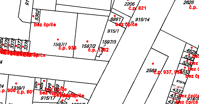Třebíč 38362601 na parcele st. 1597/3 v KÚ Třebíč, Katastrální mapa