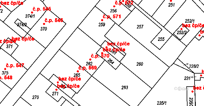 Vinařice 38599601 na parcele st. 264 v KÚ Vinařice u Kladna, Katastrální mapa