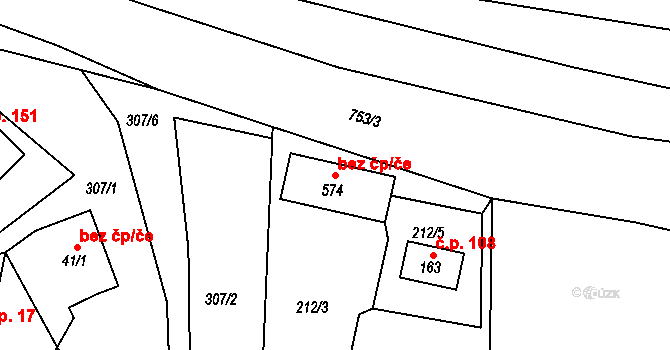 Bystřička 39519601 na parcele st. 574 v KÚ Bystřička II, Katastrální mapa