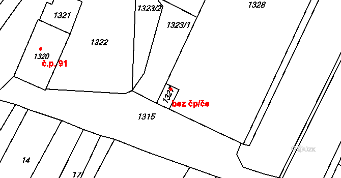 Znojmo 40956601 na parcele st. 1327 v KÚ Konice u Znojma, Katastrální mapa