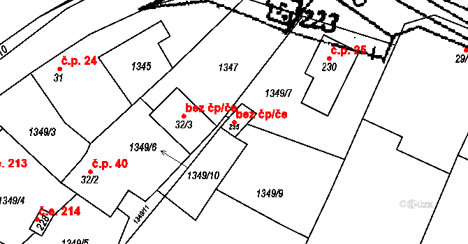 Starý Petřín 40959601 na parcele st. 235 v KÚ Jazovice, Katastrální mapa