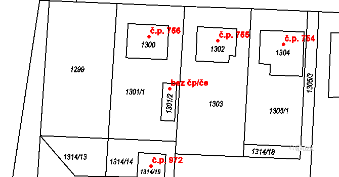 Bludov 41662601 na parcele st. 1301/2 v KÚ Bludov, Katastrální mapa