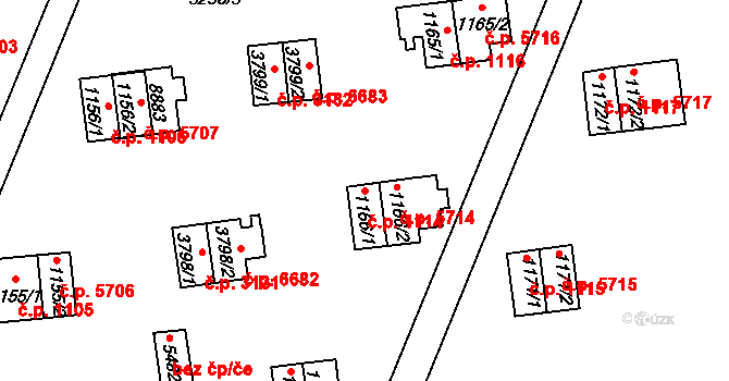 Zlín 1114 na parcele st. 1166/1 v KÚ Zlín, Katastrální mapa