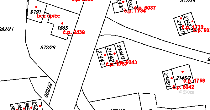 Zlín 1757 na parcele st. 2144/1 v KÚ Zlín, Katastrální mapa