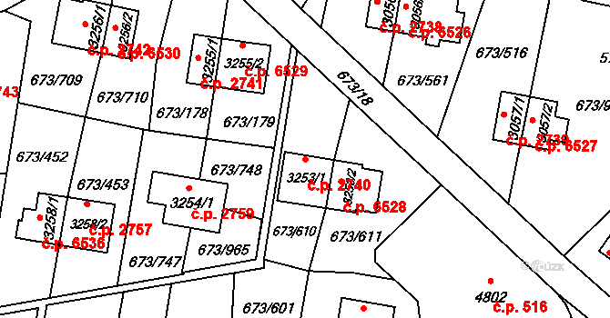 Zlín 2740 na parcele st. 3253/1 v KÚ Zlín, Katastrální mapa