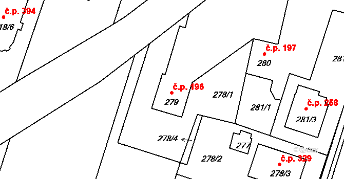 Oldřišov 196 na parcele st. 279 v KÚ Oldřišov, Katastrální mapa