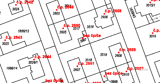 Hodonín 44798601 na parcele st. 3967 v KÚ Hodonín, Katastrální mapa