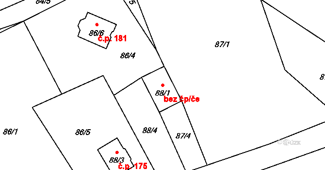 Provodín 45938601 na parcele st. 88/1 v KÚ Provodín, Katastrální mapa