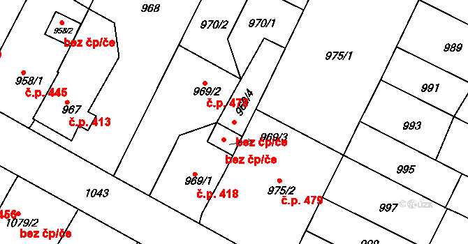 Hrušovany u Brna 46059601 na parcele st. 969/4 v KÚ Hrušovany u Brna, Katastrální mapa