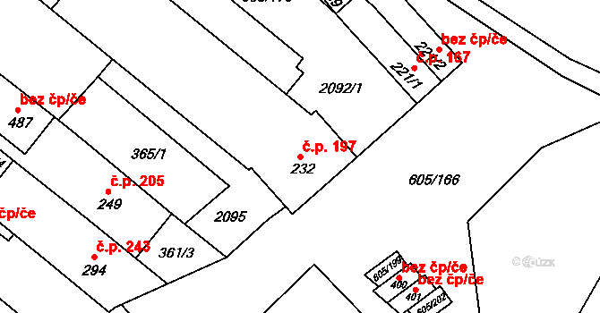 Hostěrádky-Rešov 197 na parcele st. 232 v KÚ Hostěrádky, Katastrální mapa