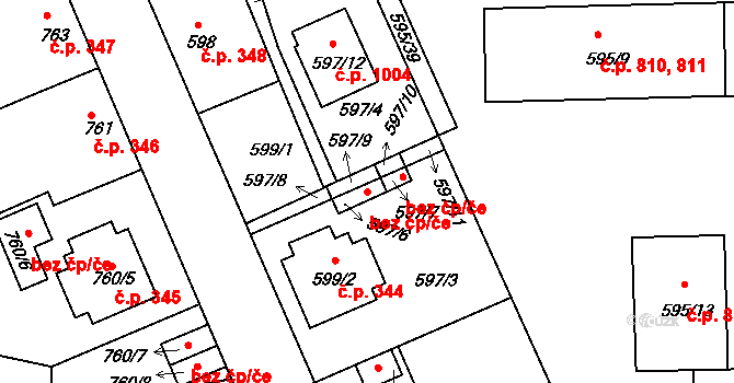 Bechyně 47431601 na parcele st. 597/6 v KÚ Bechyně, Katastrální mapa