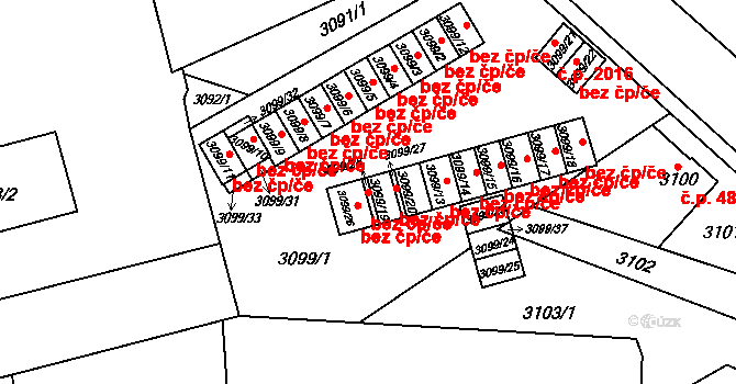 Hranice 17, Karviná na parcele st. 3099/19 v KÚ Karviná-město, Katastrální mapa