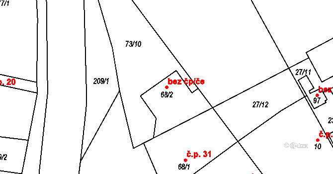 Běrunice 49265601 na parcele st. 68/2 v KÚ Běruničky, Katastrální mapa
