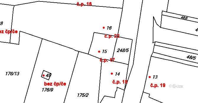 Chanov 17, Obrnice na parcele st. 15 v KÚ Chanov, Katastrální mapa