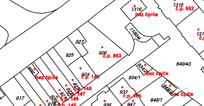 Prosek 863, Praha na parcele st. 926 v KÚ Prosek, Katastrální mapa