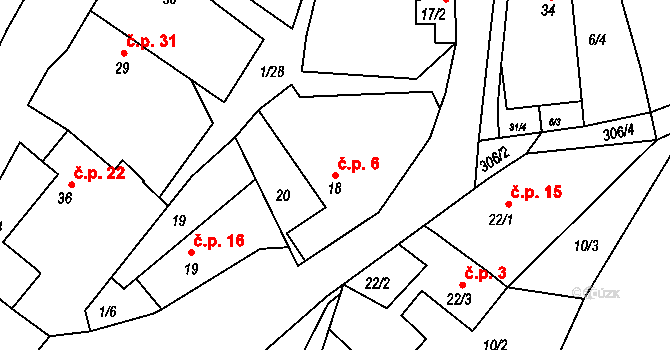 Skoranov 6, Třemošnice na parcele st. 18 v KÚ Skoranov, Katastrální mapa