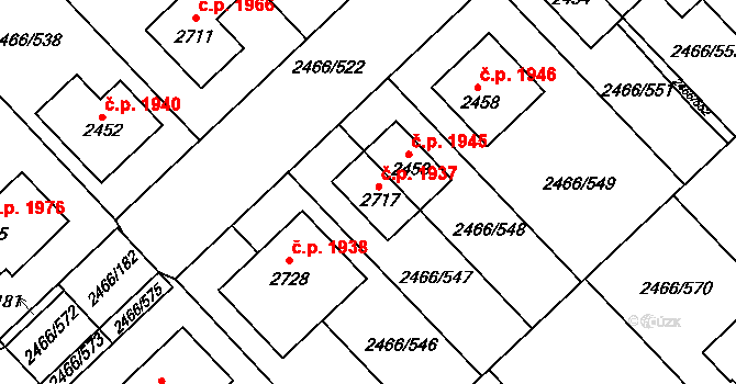 Tišnov 1937 na parcele st. 2717 v KÚ Tišnov, Katastrální mapa