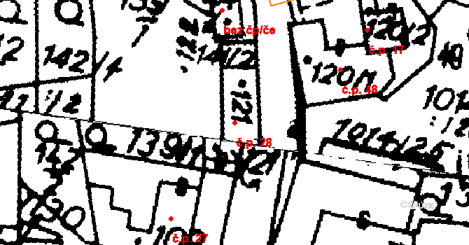 Hrochův Týnec 28 na parcele st. 121 v KÚ Hrochův Týnec, Katastrální mapa