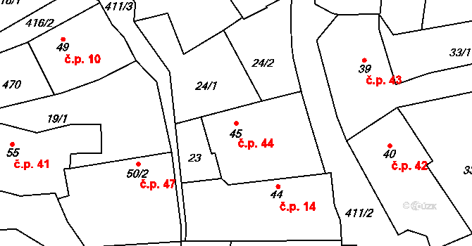 Chacholice 44, Chrast na parcele st. 45 v KÚ Chacholice, Katastrální mapa
